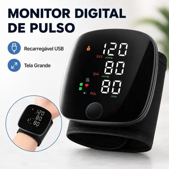 Monitor de Pressão Arterial de Pulso Recarregável USB Tela Grande Digital XYY-2551