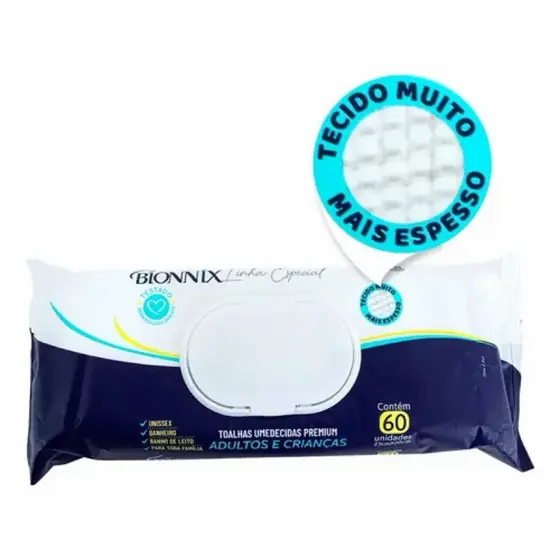 Toalhas Umedecidas Adulto Bionnix com Aloe Vera e Lanolina 60 Unidades