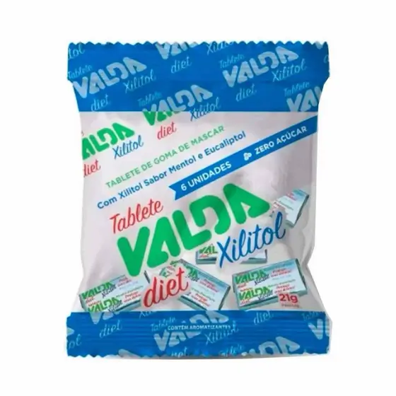 Chiclete Valda Diet Tablete 6 Unidades Refrescância Zero Açúcar