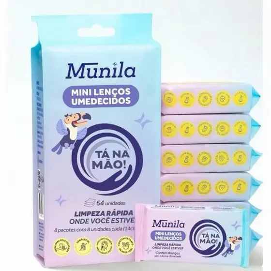 Lenço Umedecido de Bolso Manula Mini Lencinhos Sem Aroma para levar na bolsa ou mochila discreto