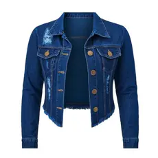 Jaqueta Jeans Feminina Denim Escura Manga Longa Linha Premium