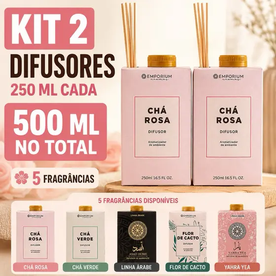 Kit 2 Difusores de Ambiente Emporium Aromas 250ml com Varetas Perfume para Casa