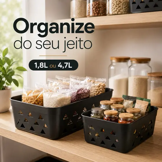Kit 4 Organizadores Xplast Multiuso BPA Free 1,8L ou 4,7L para Cozinha Despensa Banheiro Lavanderia Organização