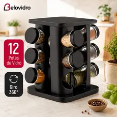 Porta Condimentos Giratório Belovidro 12 Potes 85ml Vidro 360° Organizador de Temperos Cozinha