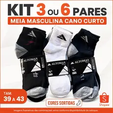 Kit 3 ou 6 Pares Meias Masculinas Cano Curto Cores Sortidas
