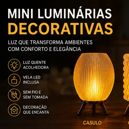Luminária de Mesa LED sem Fio + Vela LED Grátis – Decoração e Iluminação Sem Fio