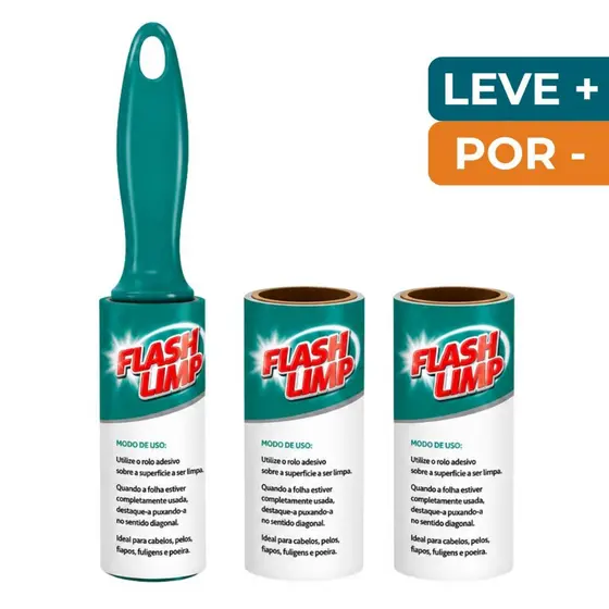 Tira Pelos Roupa Com Refil Flash Limp Rolo Adesivo 30 Folhas Economia