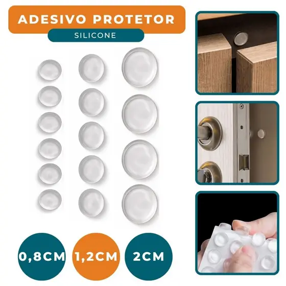 Kit Protetor Adesivo em Silicone Redondo Pequeno Pingo Transparente Anti Impacto Batente Porta Apoio