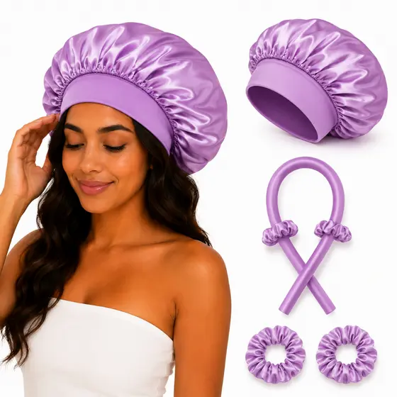 Kit 4 peças Touca Faixa Modelador de Cachos com Xuxinhas de Cetim Sem frizz