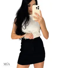 Short Saia Feminino Botão Alfaitaria Bengaline Frente e trás Feminino Tradicional Com Ziper