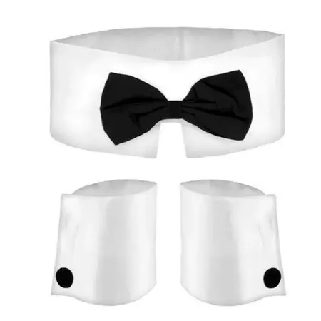 Kit Stripper Gogo Boy com Punhos e Gravata Social com Colarinho - Noivo Garçom Sensual Carnaval