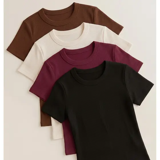 Kit 4 Baby Tee T-Shirt Feminina Ribana Canelada