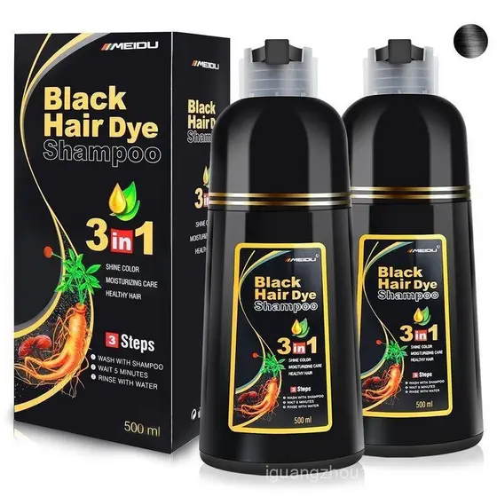 Shampoo Tintura de Cabelo 3 em 1 MEIDU - Ingredientes à Base de Ervas, Pode Cobrir Cabelos Brancos, Contém Extrato de Gi