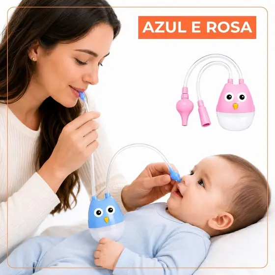 Aspirador Nasal Infantil Bebê de Silicone com Sugador de Meleca Catarro com Reservatório Higiênico