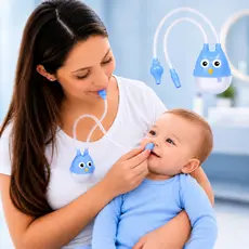 Aspirador Nasal Infantil Azul Bebê de Silicone com Sugador de Catarro Meleca Reservatório Higiênico