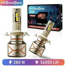HiGooGoo Par 280W 56000LM LED Lâmpadas De Farol De Carro 9-16V Para H1 H3 H4 H7 H11 HB3 HB4 6500K