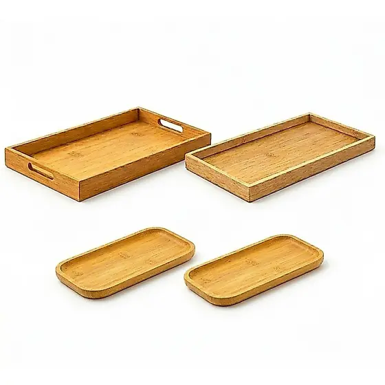 Kit 4 Bandejas de Bambu para Café Chá Petisqueira Mesa Posta Decoração Organização