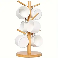 Suporte Organizador Porta Xicara Caneca Copo Bambu para Cozinha Cantinho do Café Chá Decoração