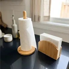 Porta Guardanapo e Suporte de Papel Toalha Madeira Bambu Grande para Mesas, Bancada, Cozinha, Organizador