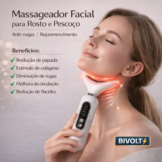 Massageador Facial Pro EMS Rejuvenescedor Anti Rugas Lifting Facial Profissional Bivolt