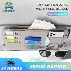 Bolsa De Armazenamento Para Viseira Solar De Carro Com Zíper Multifuncional Suporte Cartão
