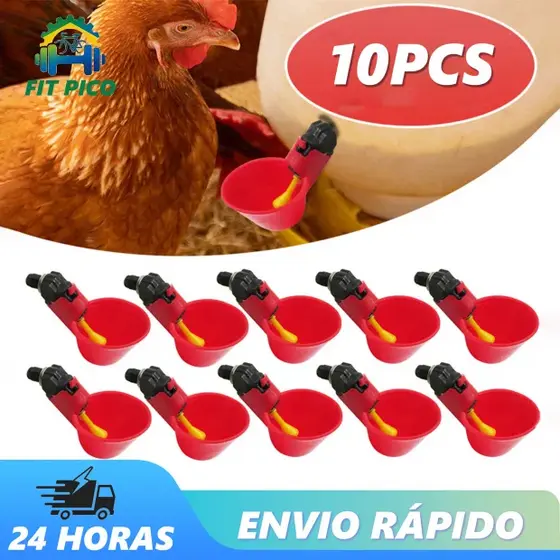 KIT 10 Bebedouros Automáticos Copinho Vermelho Para Todas As Aves Galinhas Codornas Pombas