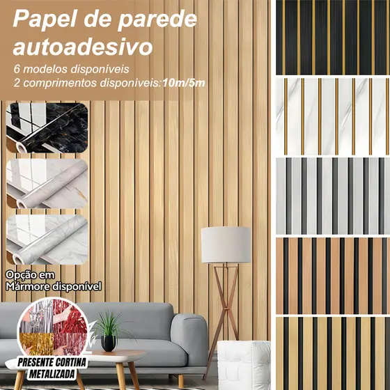 Papel de Parede Adesivo Premium 10m/5m x 60cm Madeira e Mármore Autocolante Salas Quartos
