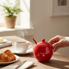 Açucareiro de Porcelana com Tampa e Colher L’amour Vermelho/Rosa – Hauskraft Coffee Time