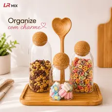 Kit Potes de Vidro com Tampa de Cortiça  | Organizador Cozinha Decorativo