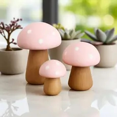 Trio Miniatura Cogumelo Decorativo Rosa em Porcelana -Fofinho Decoração de Mesa,Nichos ou Quarto Infantil