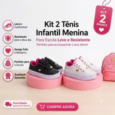 Kit 2 Pares Feminino Menina Leve Confortável Escolar (colegial)