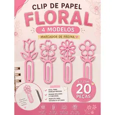 Kit 20 Clips de Papel Floral Marcador de Página 4 Modelos