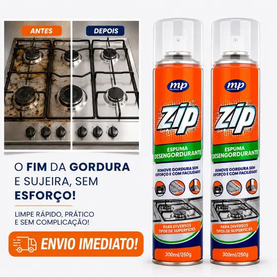 Espuma Desengordurante Spray Limpeza de Cozinha, Fogão e Gordura Pesada Zip Clean 300ml