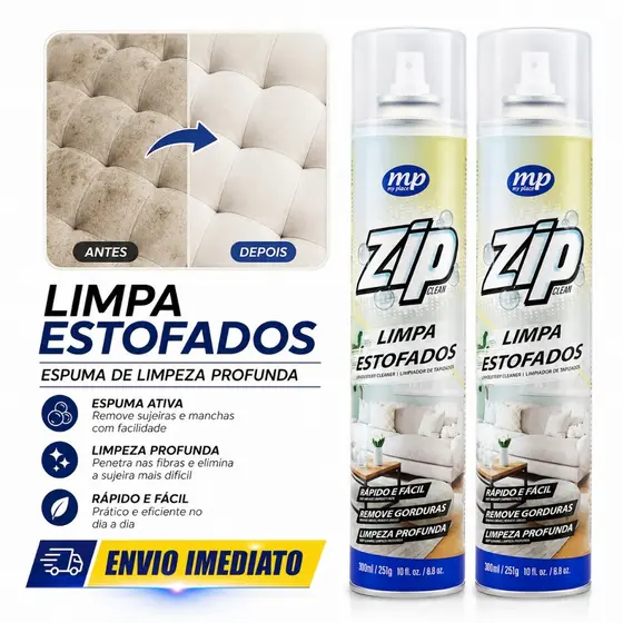 Zip Limpa Estofados 300ml Espuma Spray Limpeza Profunda Sofá Estofado Banco de Carro