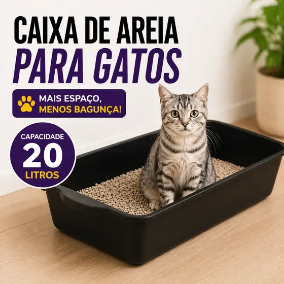 Caixa de Areia para Gato Grande 20L Alta Multiuso | Pet Anti Sujeira Não Espalha Areia Bandeja Higiênica Resistente