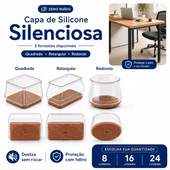 24 Unidades De Capas De Silicone Para Cadeiras E Pernas De Mesa Com Feltro , Silencioso Resistente Ao Desgaste