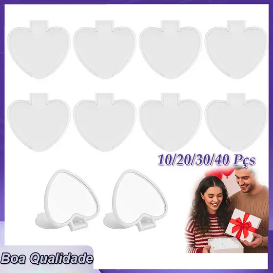 10/20/30/40pçs Branco espelhos compactos presentes espelhos de bolso para bolsa de maquiagem Coração Com Tampa 7x6.6cm