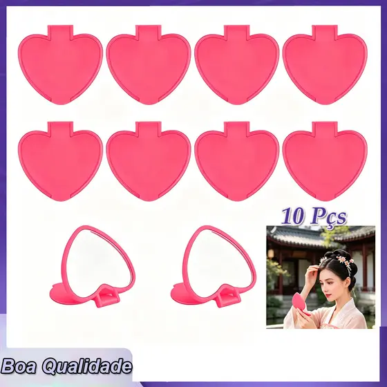 10pçs Rosa-escuro espelhos compactos presentes espelhos de bolso para bolsa de maquiagem Coração Com Tampa 7x6.6cm