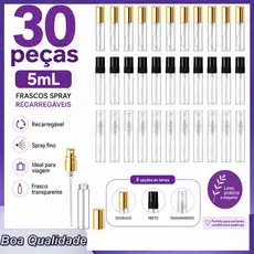 30 Mini Frascos Recarregáveis de Perfume 5ml em Vidro com Tampa, Ideais para Amostras, Bolsa e Viagem Fácil