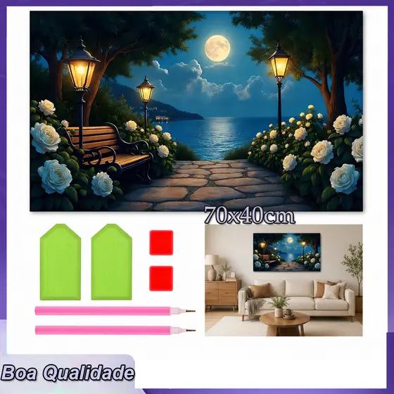 Pintura com Pedrinhas Quadradas Luzes noturnas 70x40cm para Iniciantes