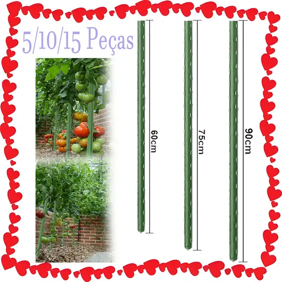 Estacas de jardim Estacas de aço revestidas de plástico de 60/75/90 cm para plantas trepadeiras em crescimento
