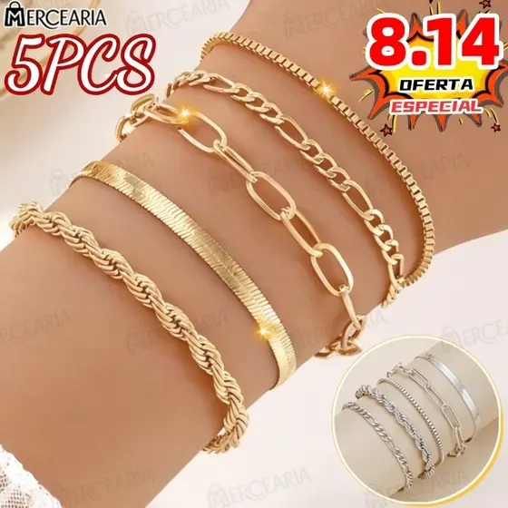 5 Pulseiras De Aço Inoxidável Hipoalergênicas, Resistentes A Manchas E à Prova d'água-MC