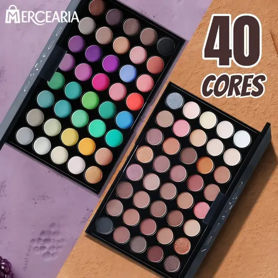 Paleta de Sombras com 40 Cores - Acabamento Matte e Shimmer, Alta Pigmentação, Efeito Esfumado e Longa Duração-MC