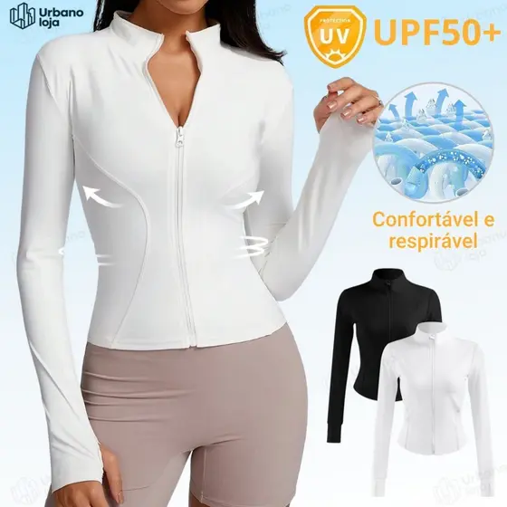 Jaqueta de Proteção Solar FPS 50+ Tecido Leve Elástico Respirável para Academia Yoga Passeios Ao Ar Livre -UR