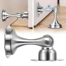 Batente de porta magnético feito de aço inoxidável, adequado para instalação em paredes e pisos.