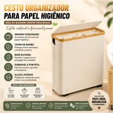 Suporte Cesto De Papel Higienico De Bambu Cesta Organizadora Com Tampa Banheiro