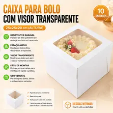 10 caixas 25x25x20 para bolo alto papelão branco com visor