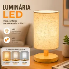 Luminária Abajur Linho Natural Luminaria De Mesa Quarto Sala