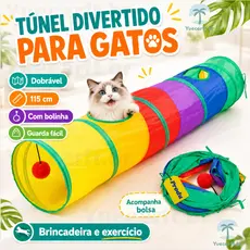 Túnel Colorido Gato Interativo Cachorro Labirinto Dobrável Pet Playground Toca Brinquedos Gatos