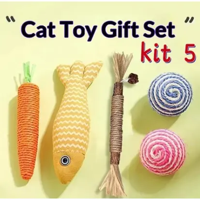 Kit 5 Brinquedos para Gatos com Catnip e Sisal - Mordedor Resistente para Dentes e Combate o Tédio